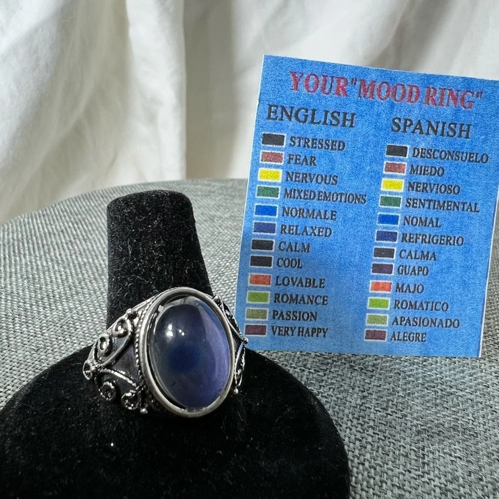 Fashion Jewelry Unisex Ring Mood Changing Stone On A 18K Antique S☑️